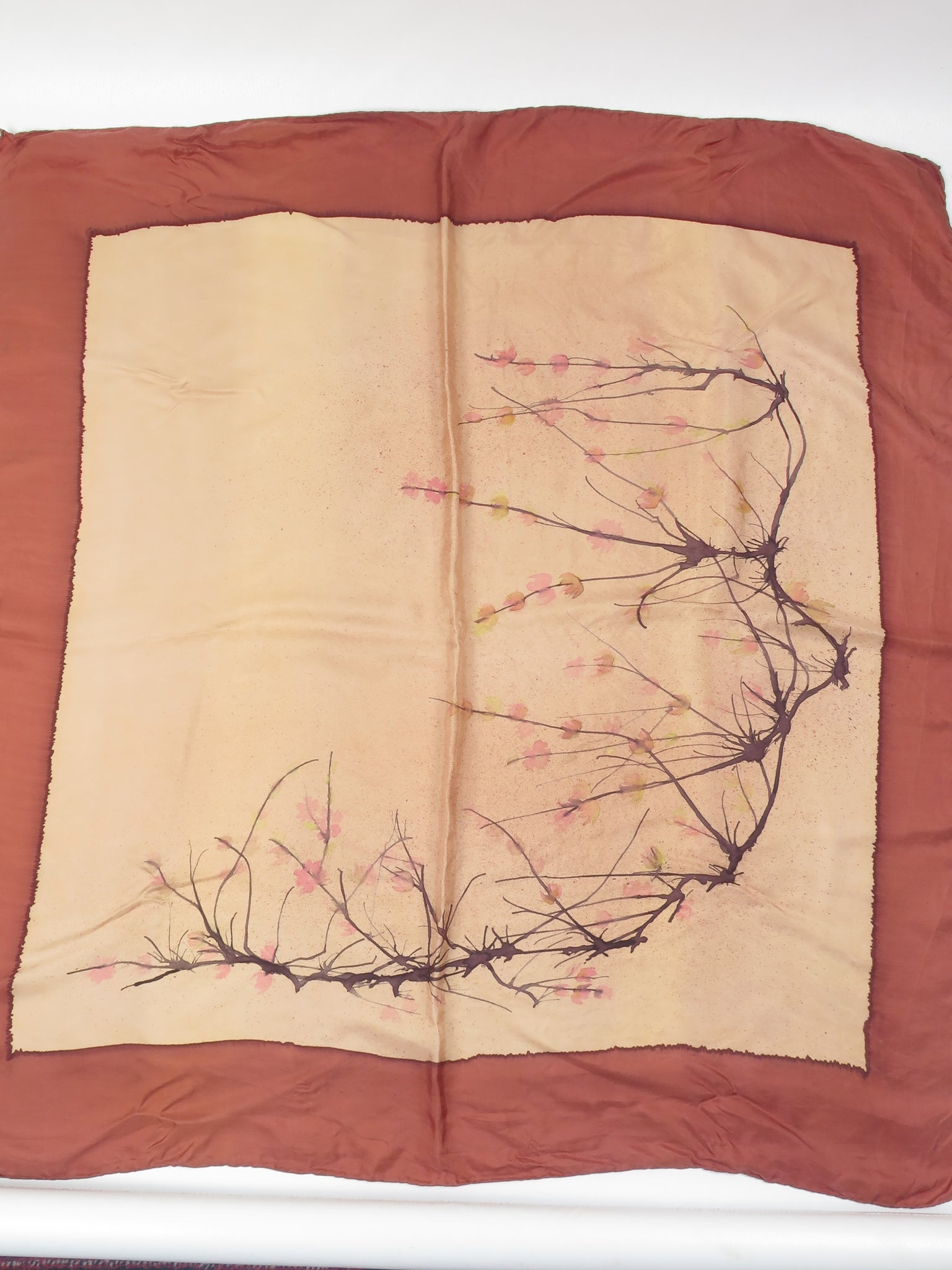 Women's Rust & Cream Asian Style Silk Scarf