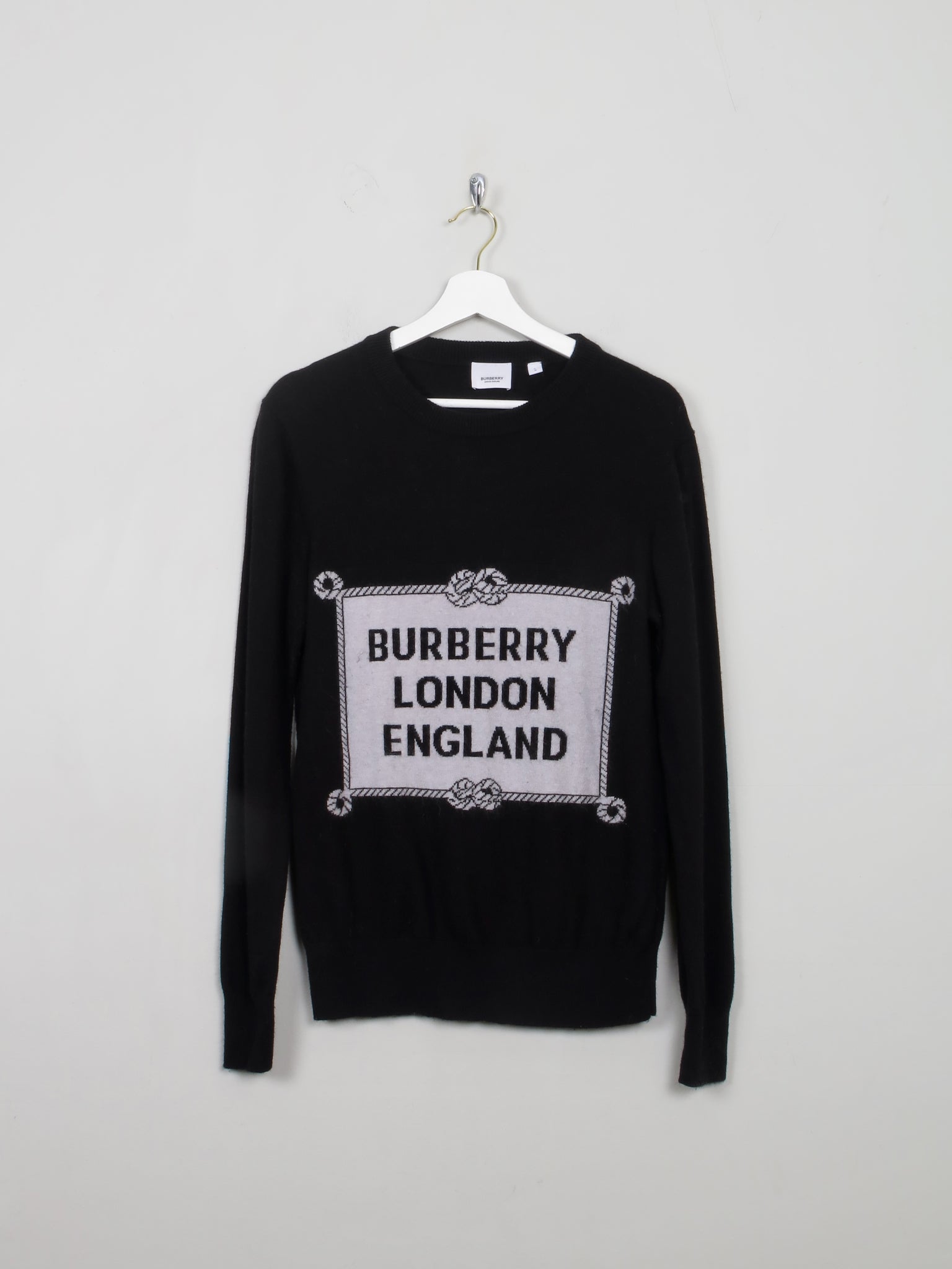 Women's Burberry Black Merino WooL Jumper With Logo M