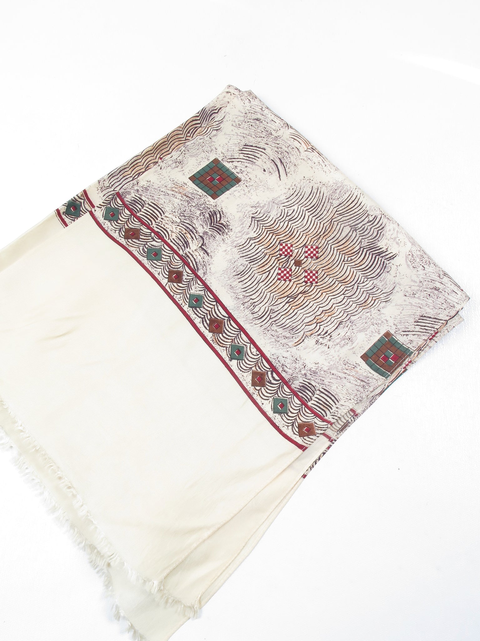 Men's Vintage Cream Patterned Silk Cravat Scarf