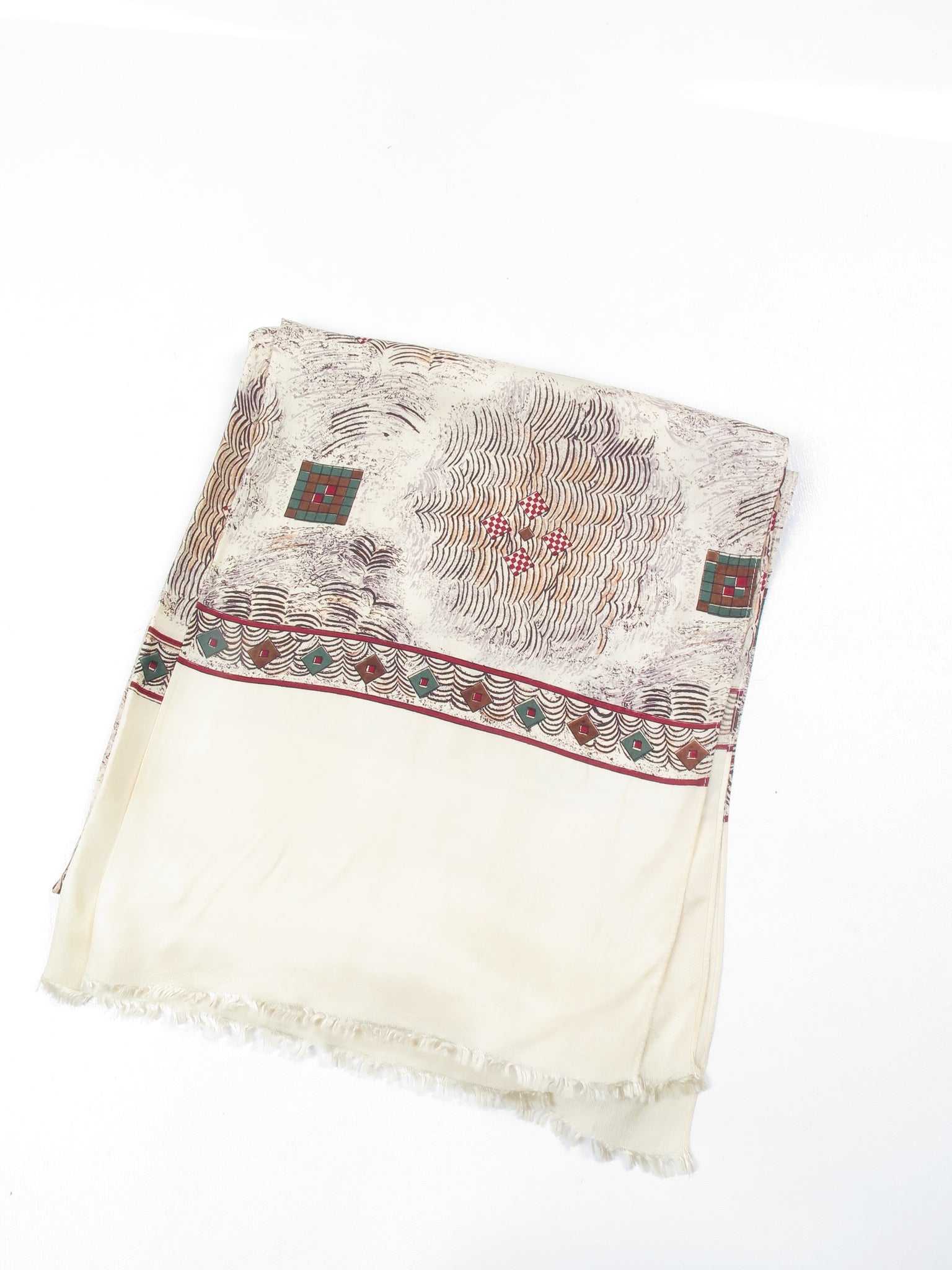 Men's Vintage Cream Patterned Silk Cravat Scarf