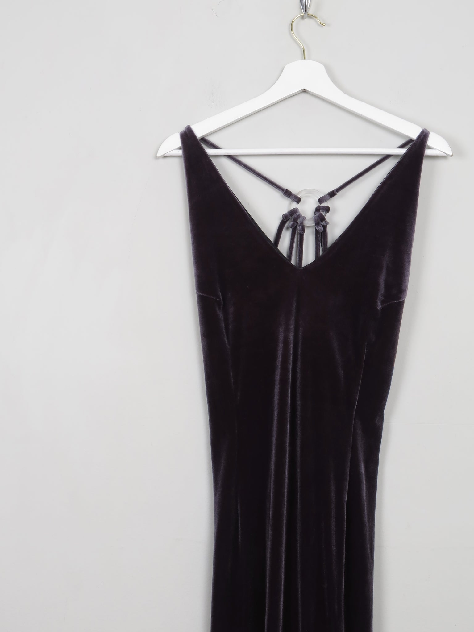 Vintage Long Grey Velvet Sleeveless Dress S