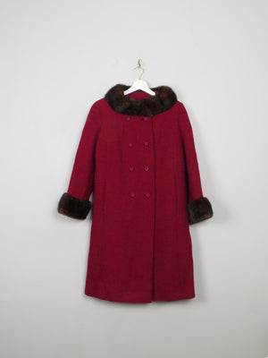 Women's Vintage Red Tweed Coat With Mink Trims S/M