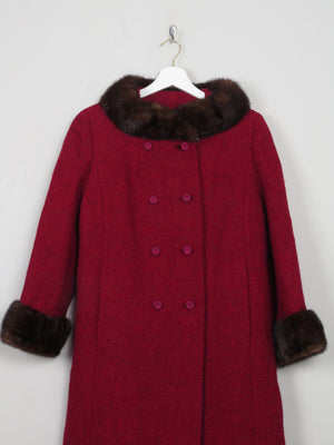 Women's Vintage Red Tweed Coat With Mink Trims S/M