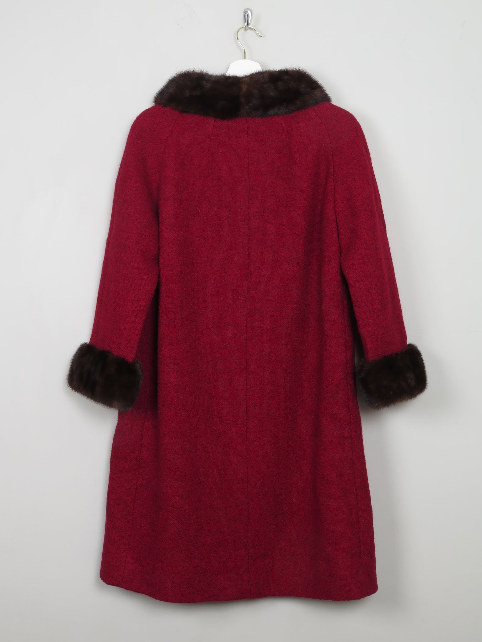 Women's Vintage Red Tweed Coat With Mink Trims S/M