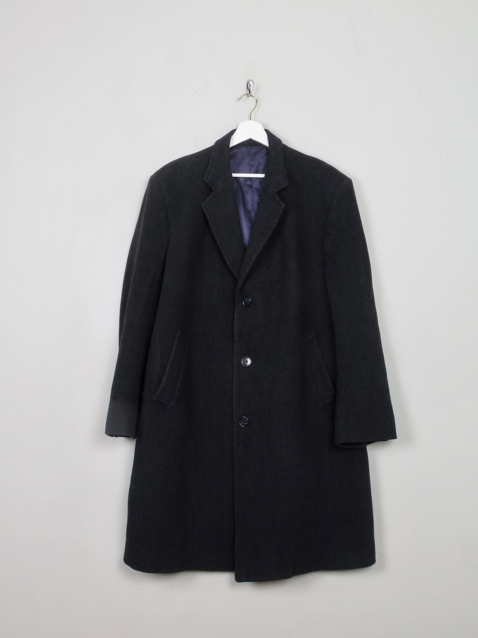 Men's Vintage Navy Wool Overcoat L/44