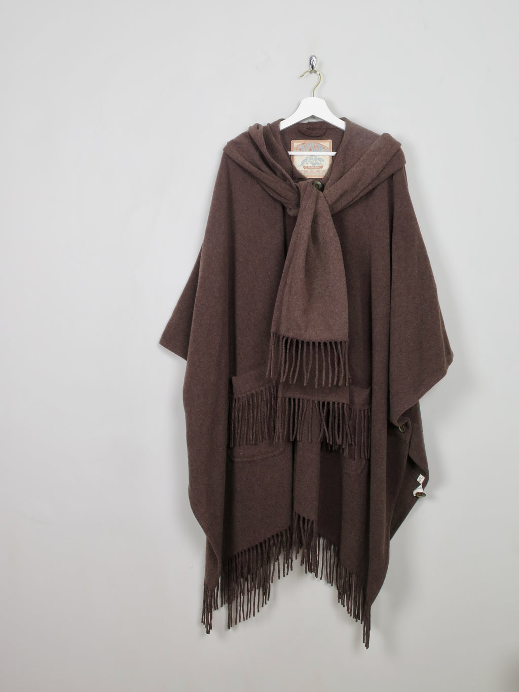 Women's Vintage Brown Fringed Cape Coat One Size