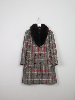 Women's Vintage Tweed Coat With Fur Collar M