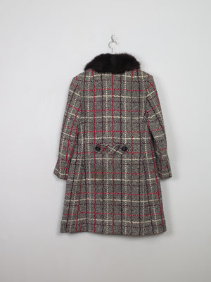 Women's Vintage Tweed Coat With Fur Collar M