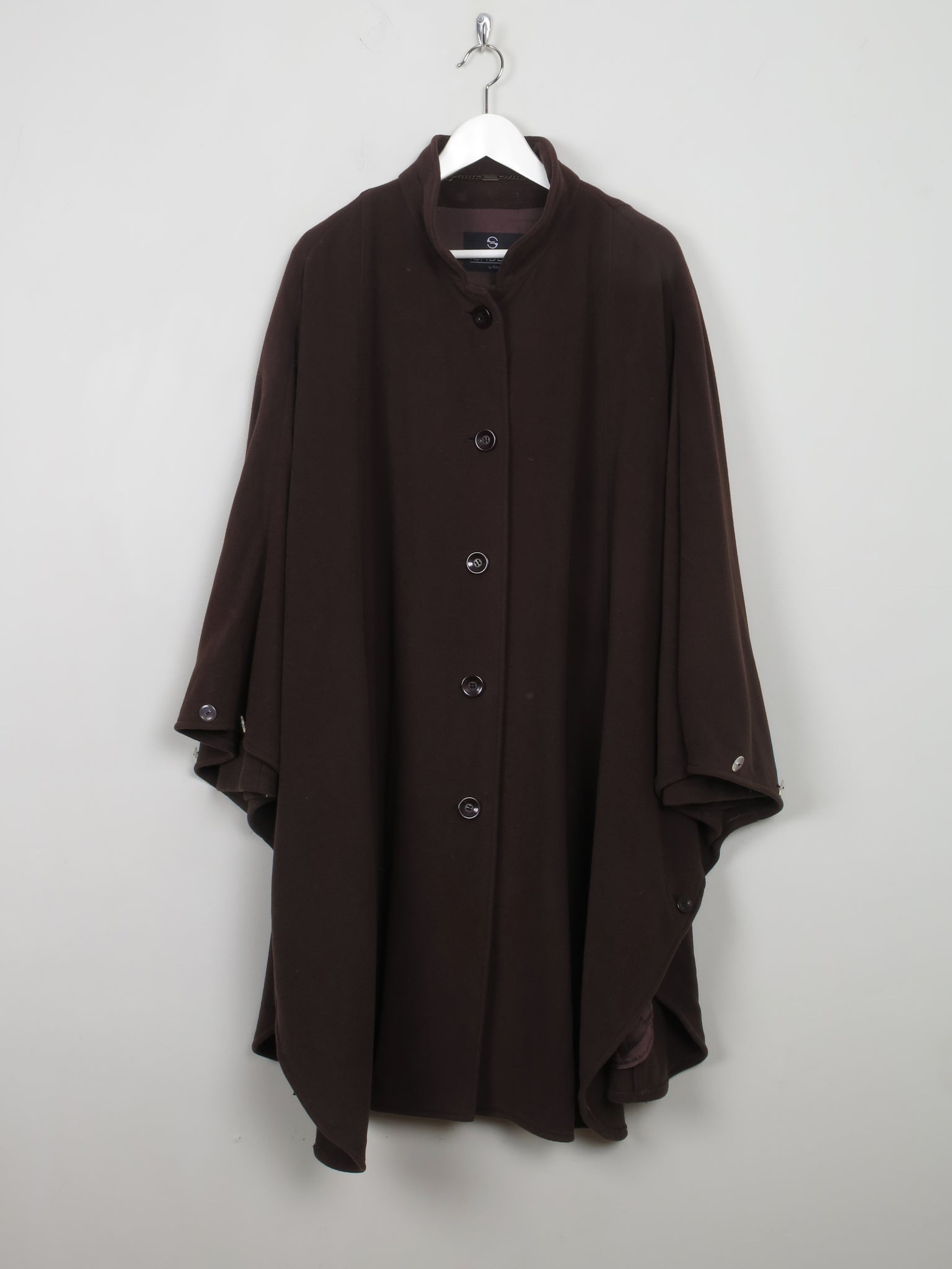 Women's Vintage Brown Cape Coat With Cashmere M/L