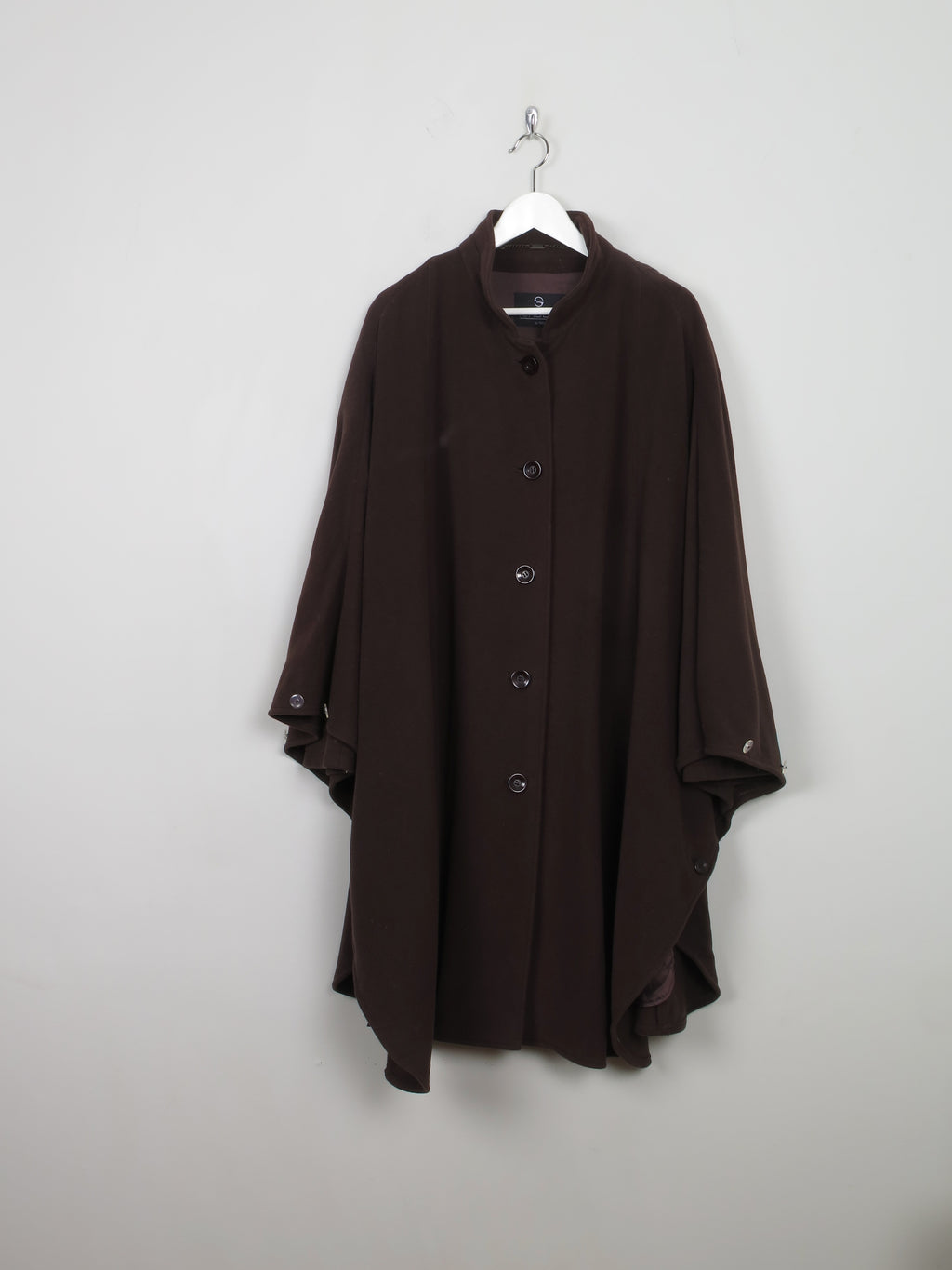 Women's Vintage Brown Cape Coat With Cashmere M/L