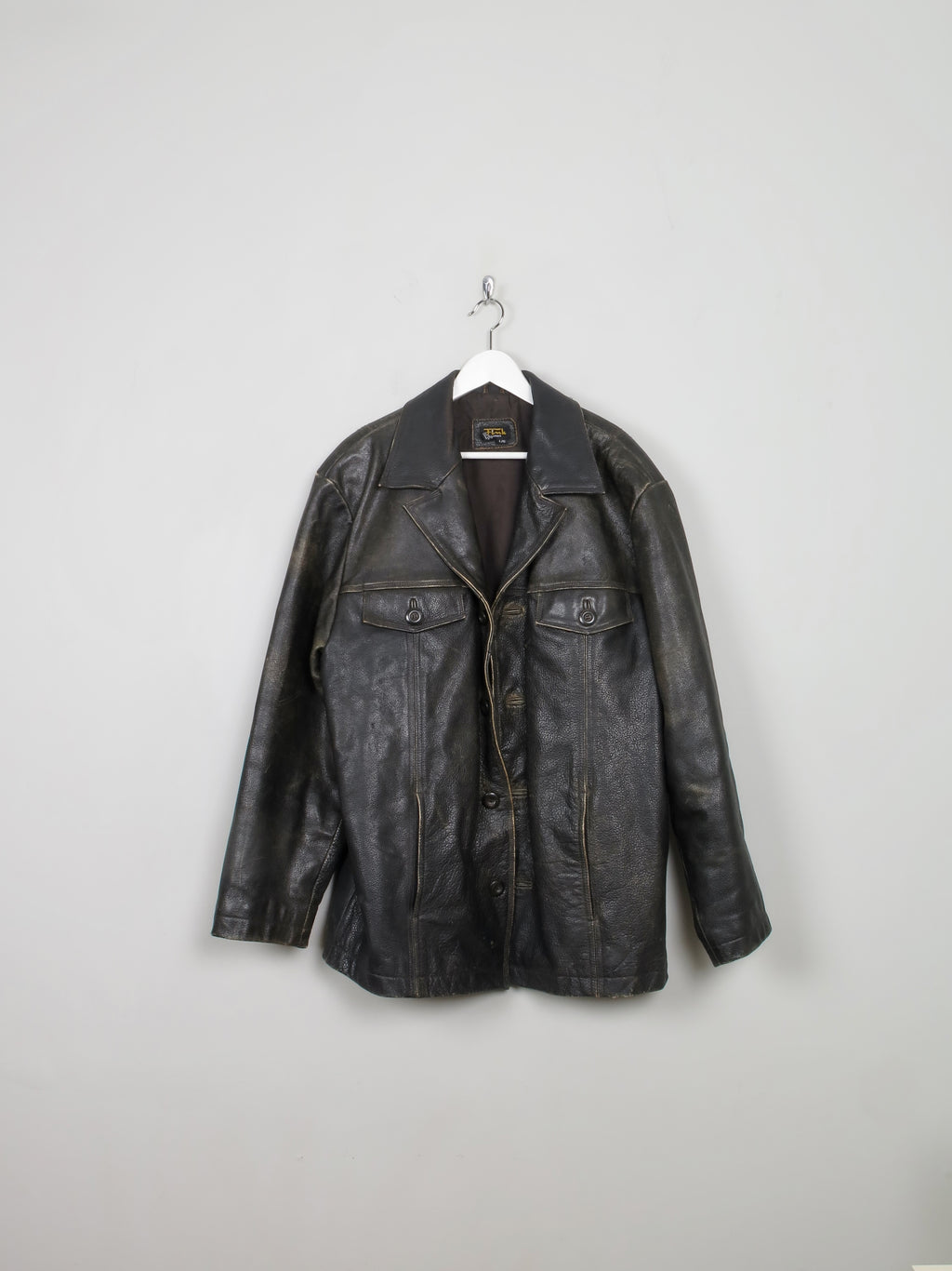 Men's Vintage Black Distressed Leather Jacket L