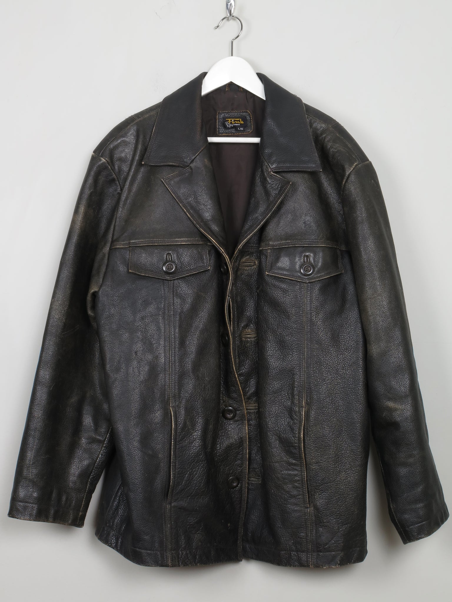 Men's Vintage Black Distressed Leather Jacket L