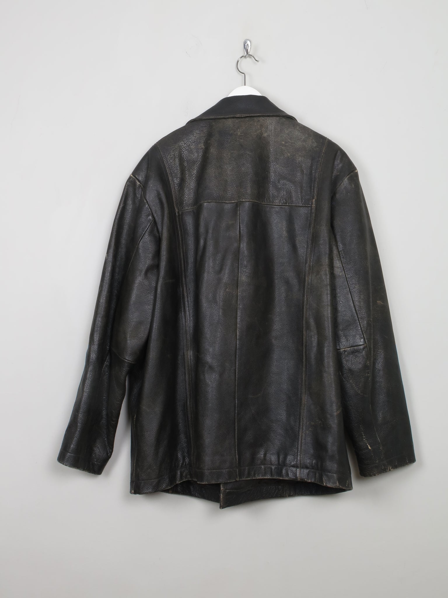 Men's Vintage Black Distressed Leather Jacket L