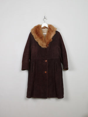 Women's Vintage Brown Sheepskin Coat With Furry Collar M