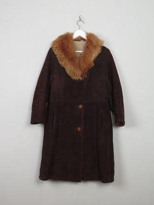 Women's Vintage Brown Sheepskin Coat With Furry Collar M