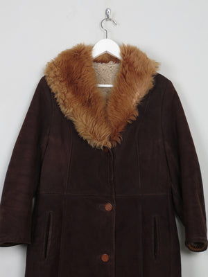 Women's Vintage Brown Sheepskin Coat With Furry Collar M