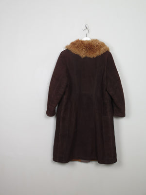 Women's Vintage Brown Sheepskin Coat With Furry Collar M