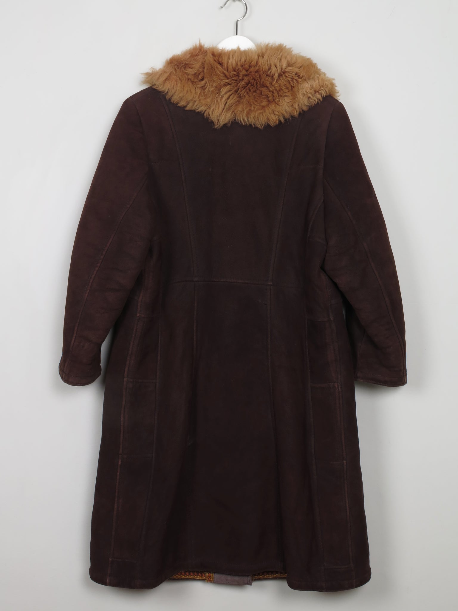 Women's Vintage Brown Sheepskin Coat With Furry Collar M