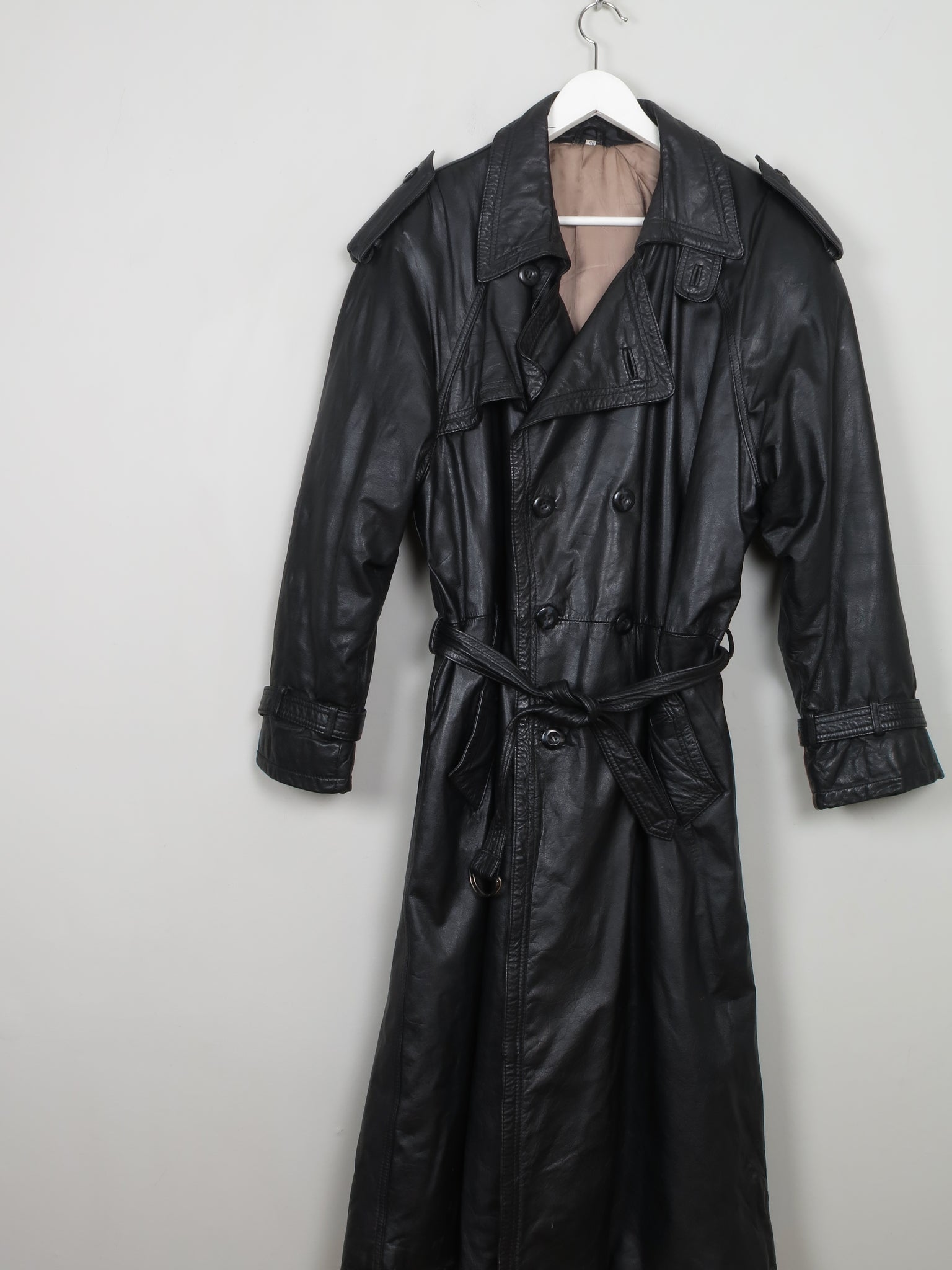 Men's Vintage Black Leather Trench Coat M/L