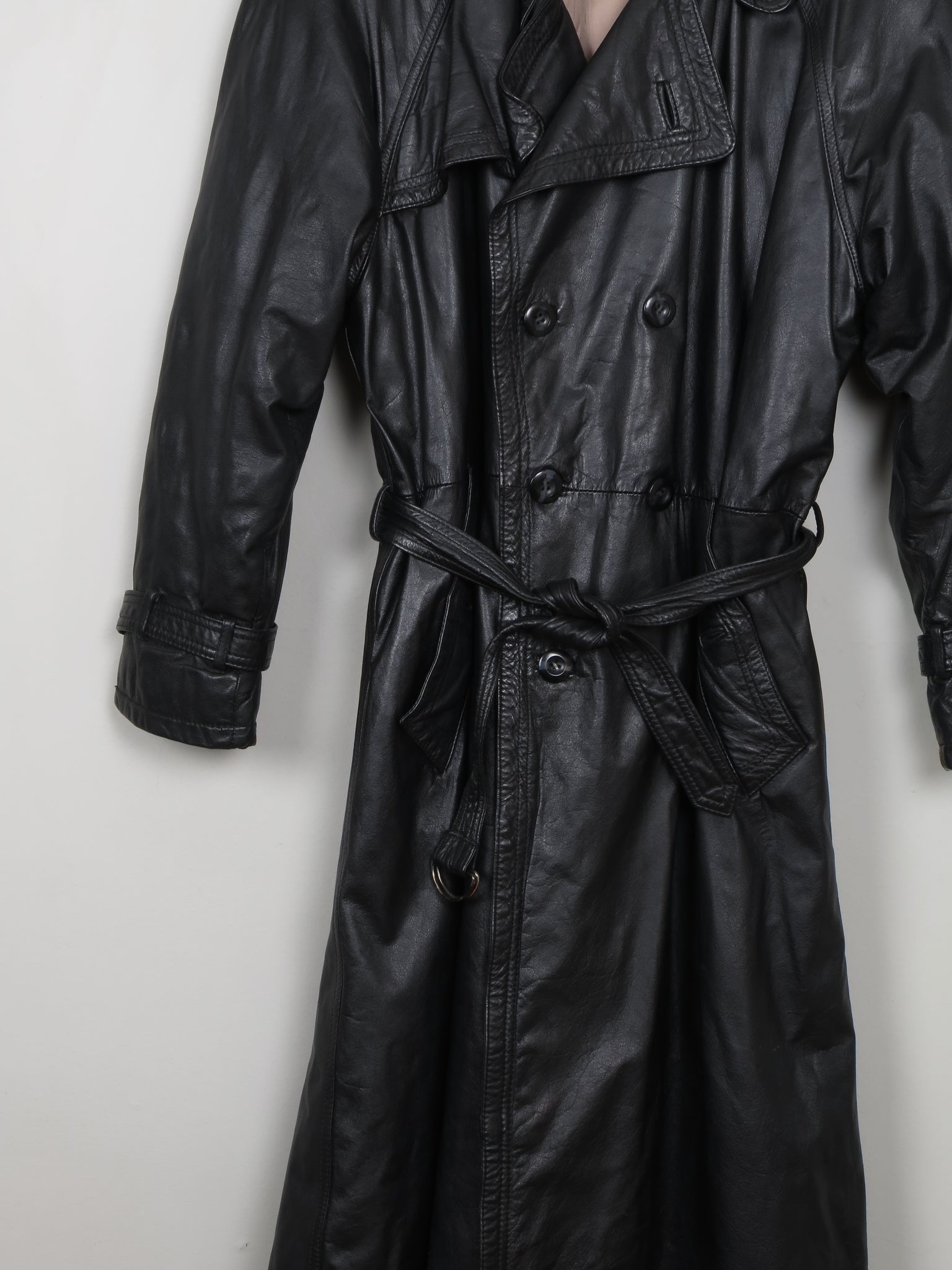 Men's Vintage Black Leather Trench Coat M/L