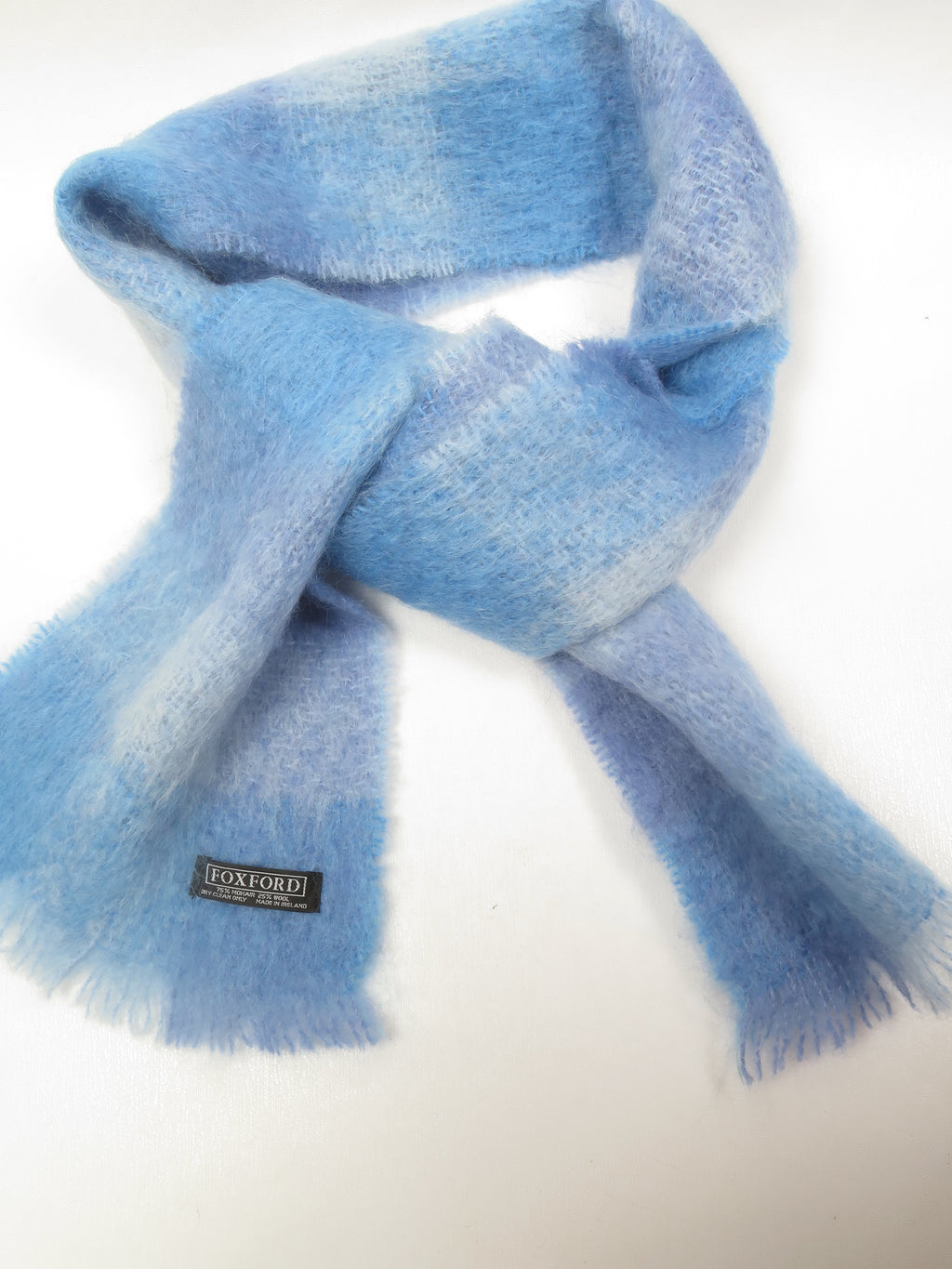 Vintage Blue Mohair Wool Foxford Scarf