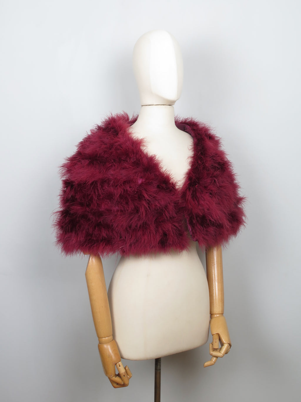 Women's Vintage Style Burgundy Marabou Cape New