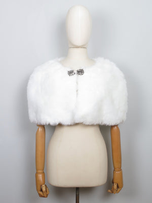 Women's New White faux Fur Cape With Bow