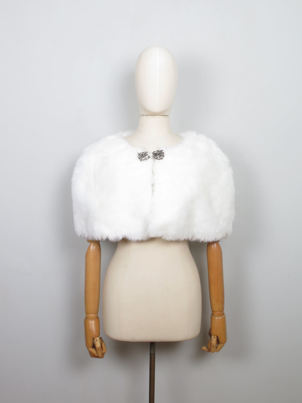 Women's New White faux Fur Cape With Bow