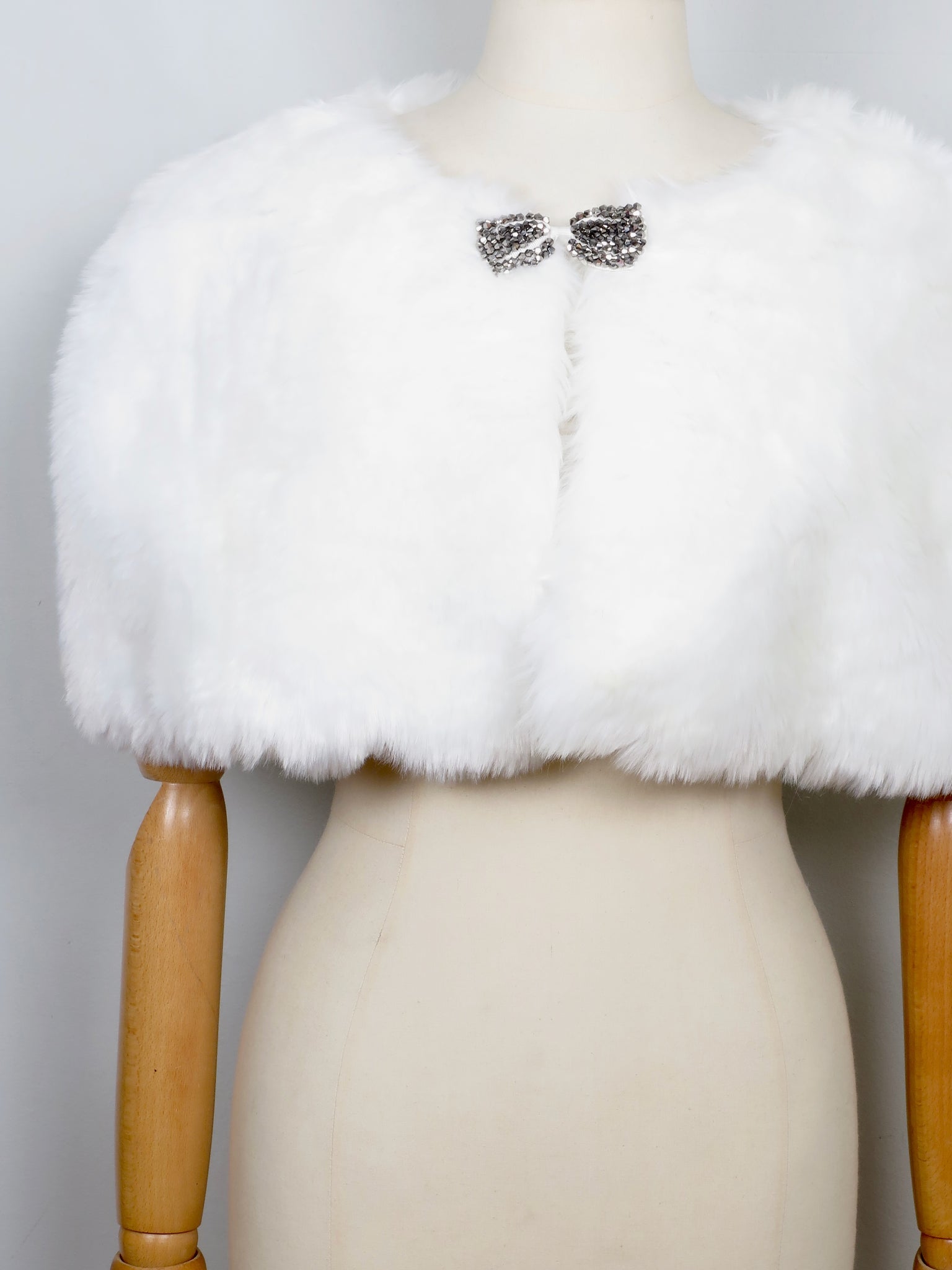 Women's New White faux Fur Cape With Bow