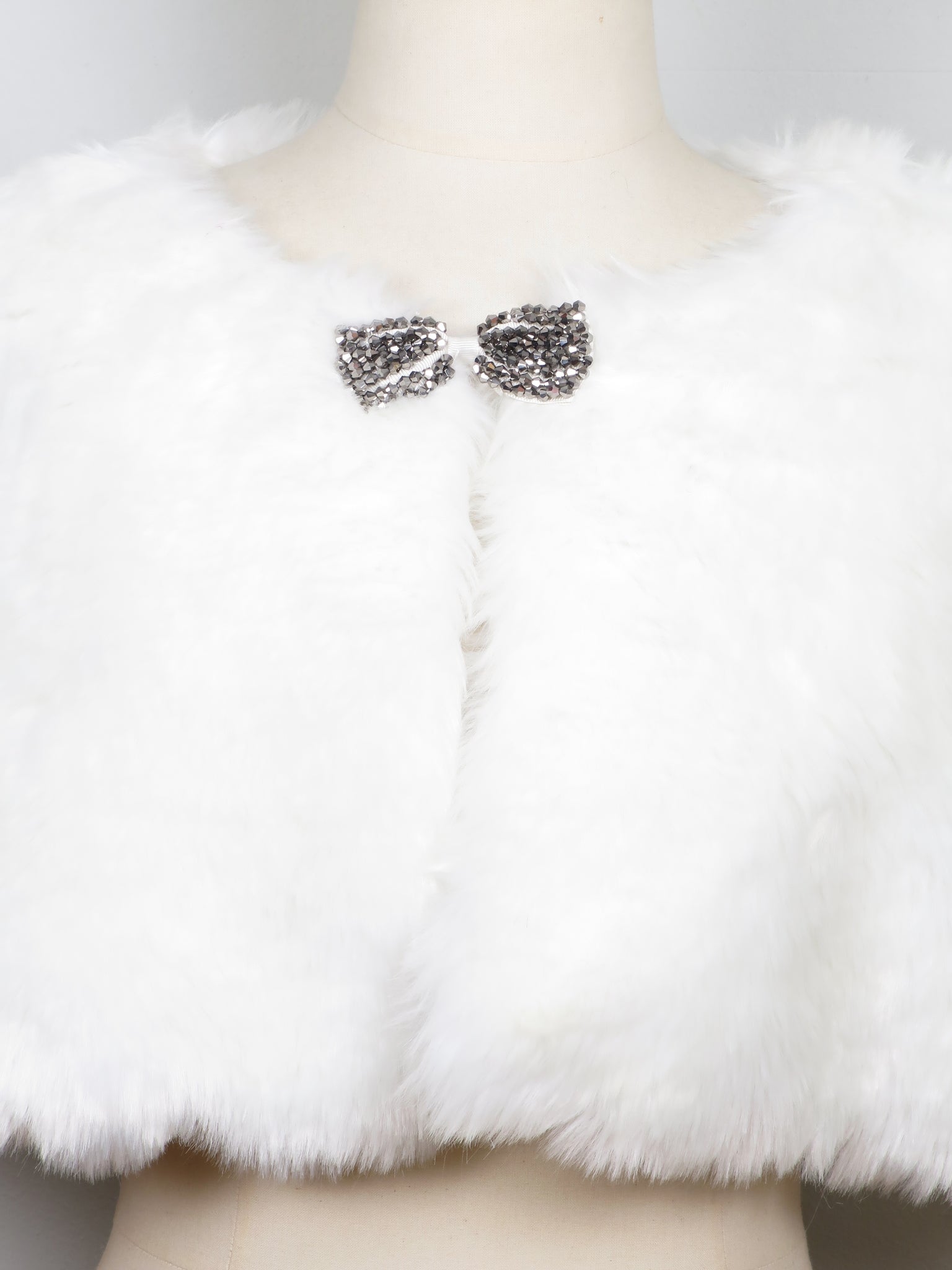 Women's New White faux Fur Cape With Bow