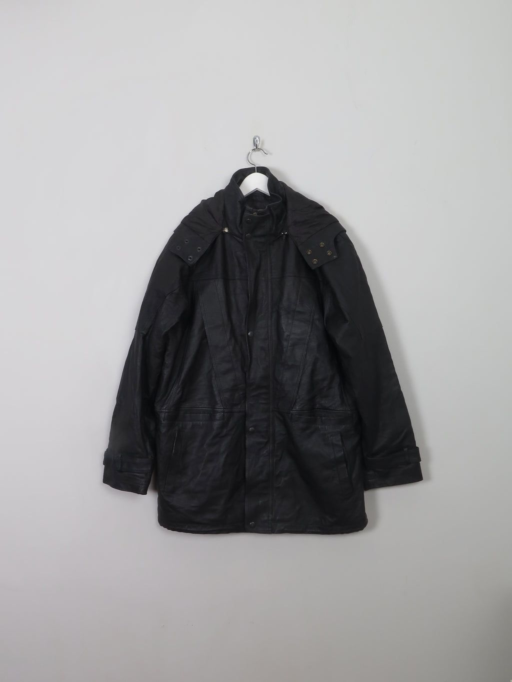 Men's Vintage Black Leather Parka Jacket M/L