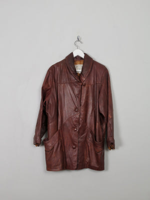 Women's Vintage Brown Leather Long Jacket S/M