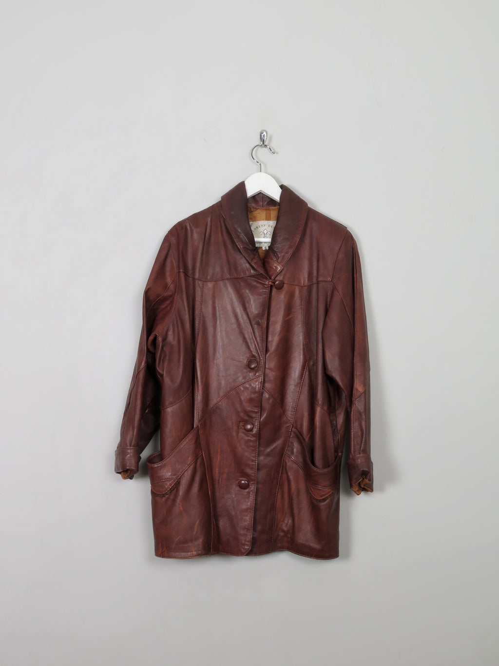 Women's Vintage Brown Leather Long Jacket S/M