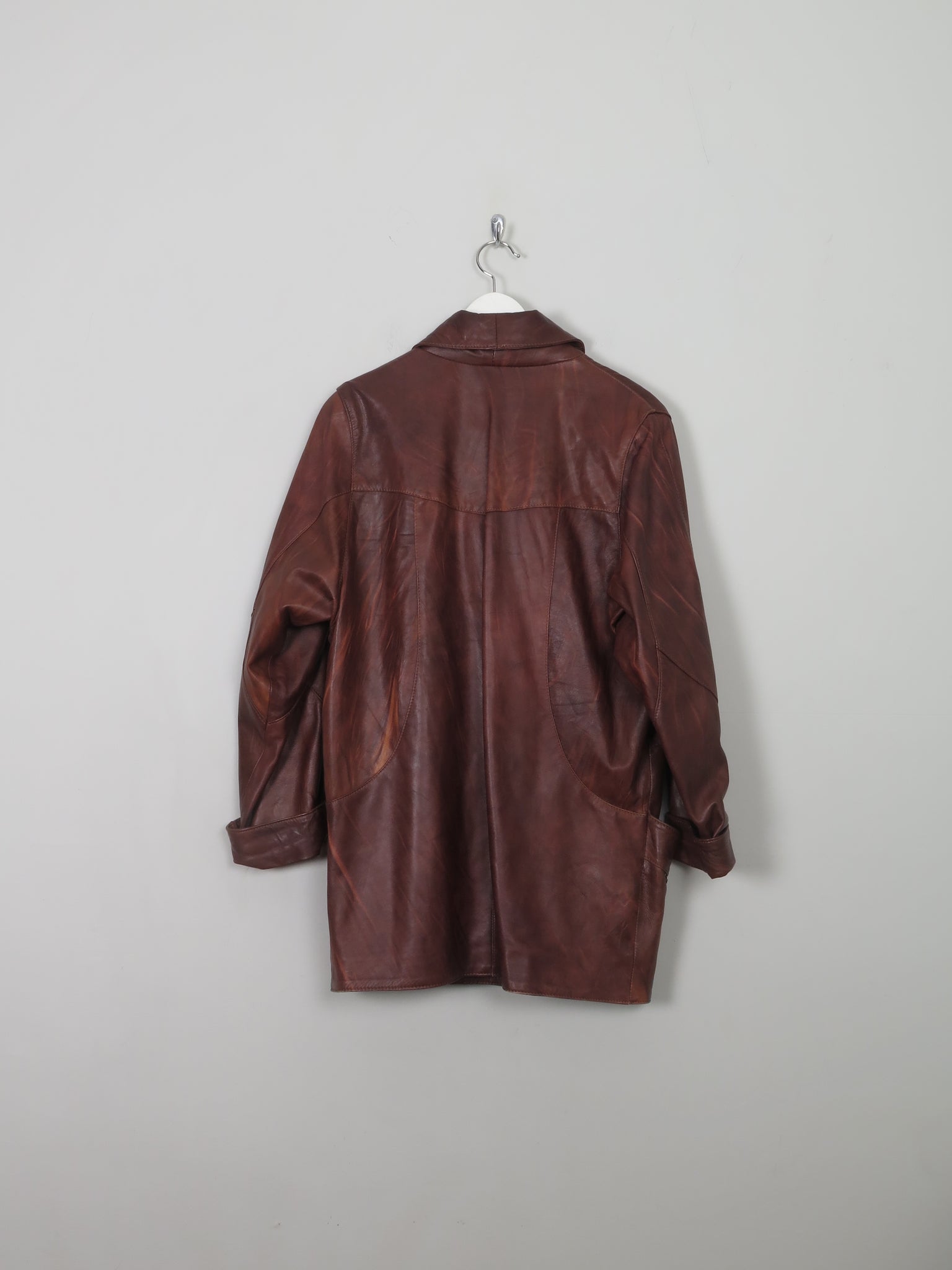 Women's Vintage Brown Leather Long Jacket S/M