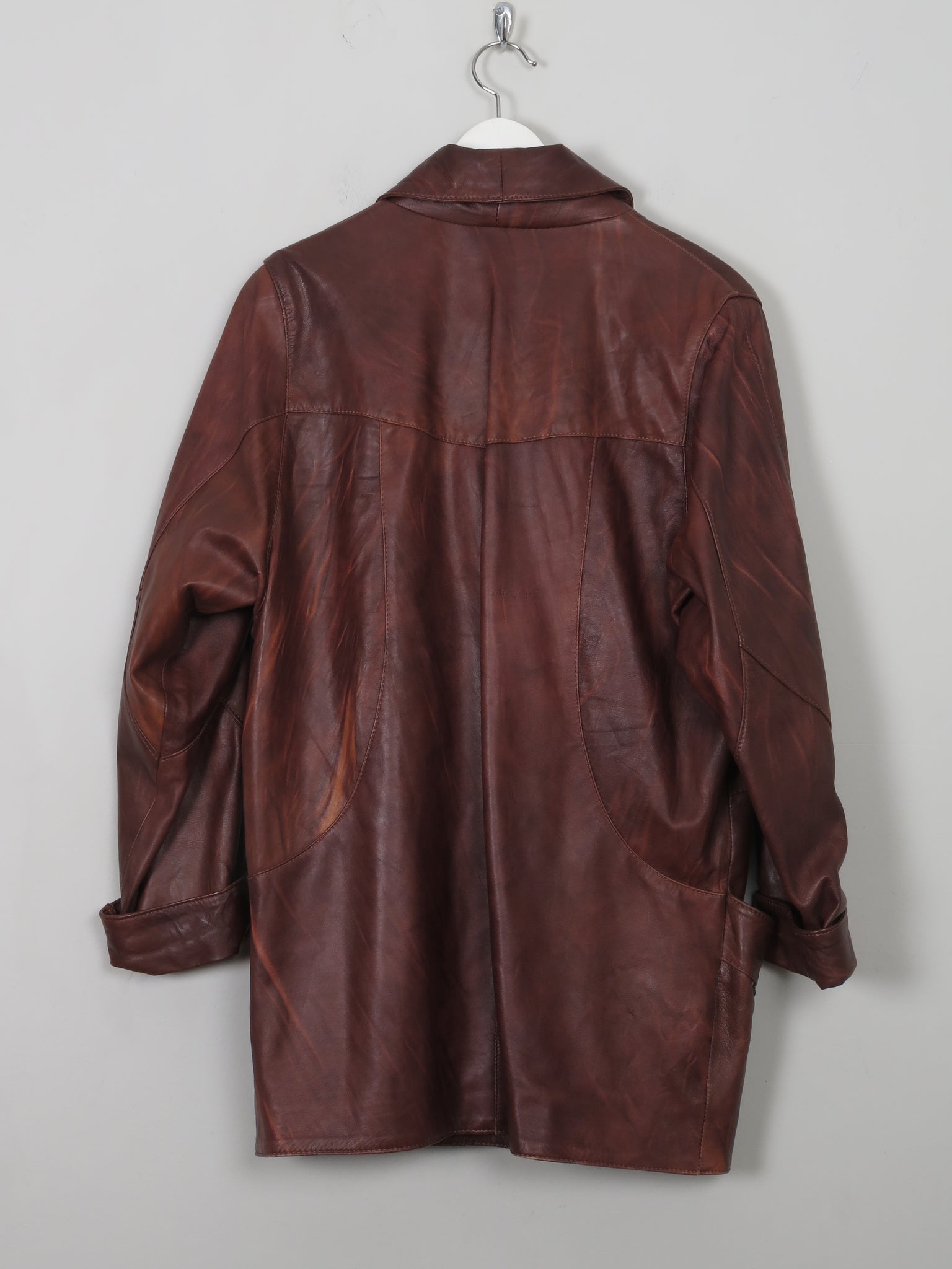 Women's Vintage Brown Leather Long Jacket S/M