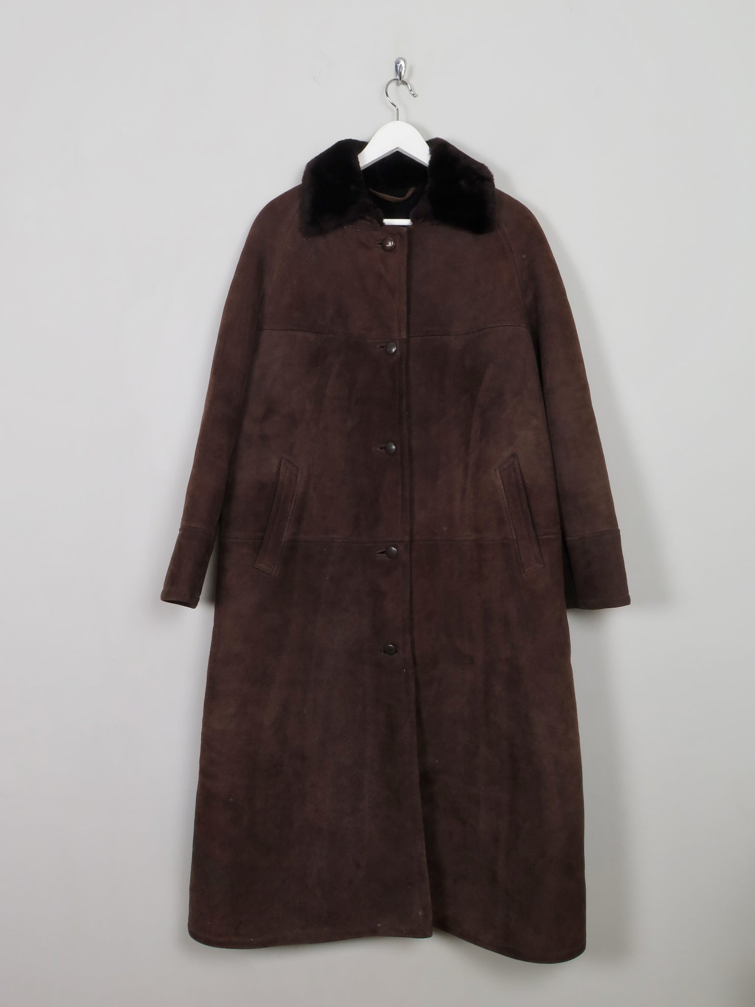 Women's Vintage Brown Long Sheepskin Coat S/M