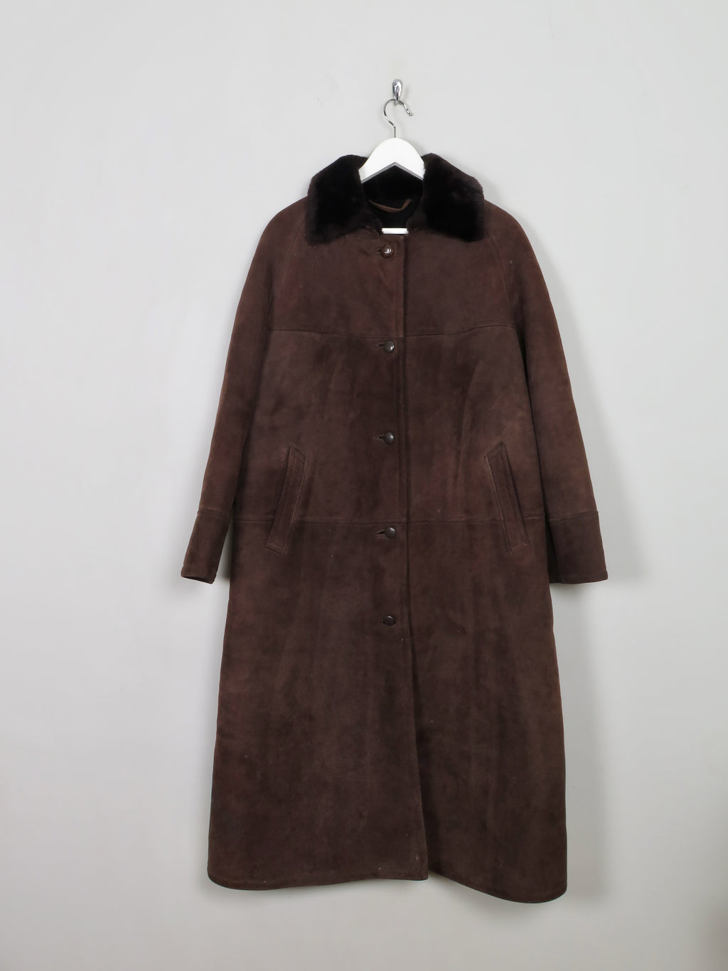 Women's Vintage Brown Long Sheepskin Coat S/M