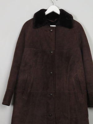 Women's Vintage Brown Long Sheepskin Coat S/M