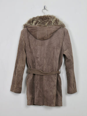 Women's 90's Brown Suede Jacket With Furry Hood M