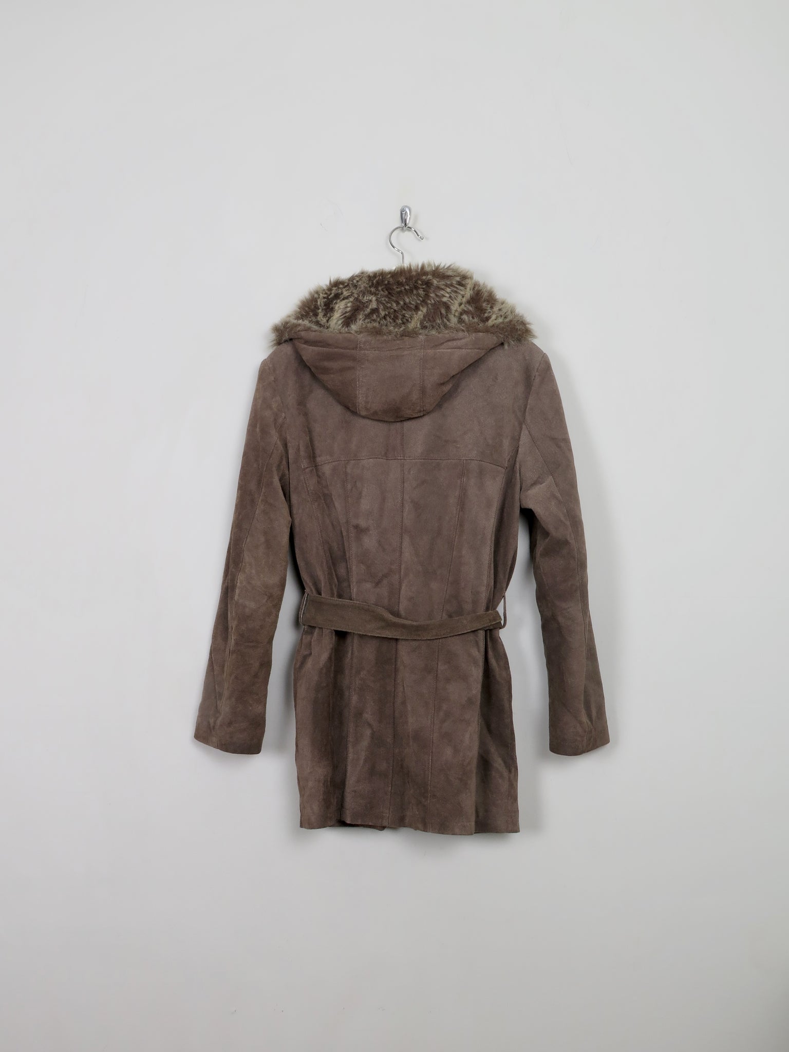 Women's 90's Brown Suede Jacket With Furry Hood M