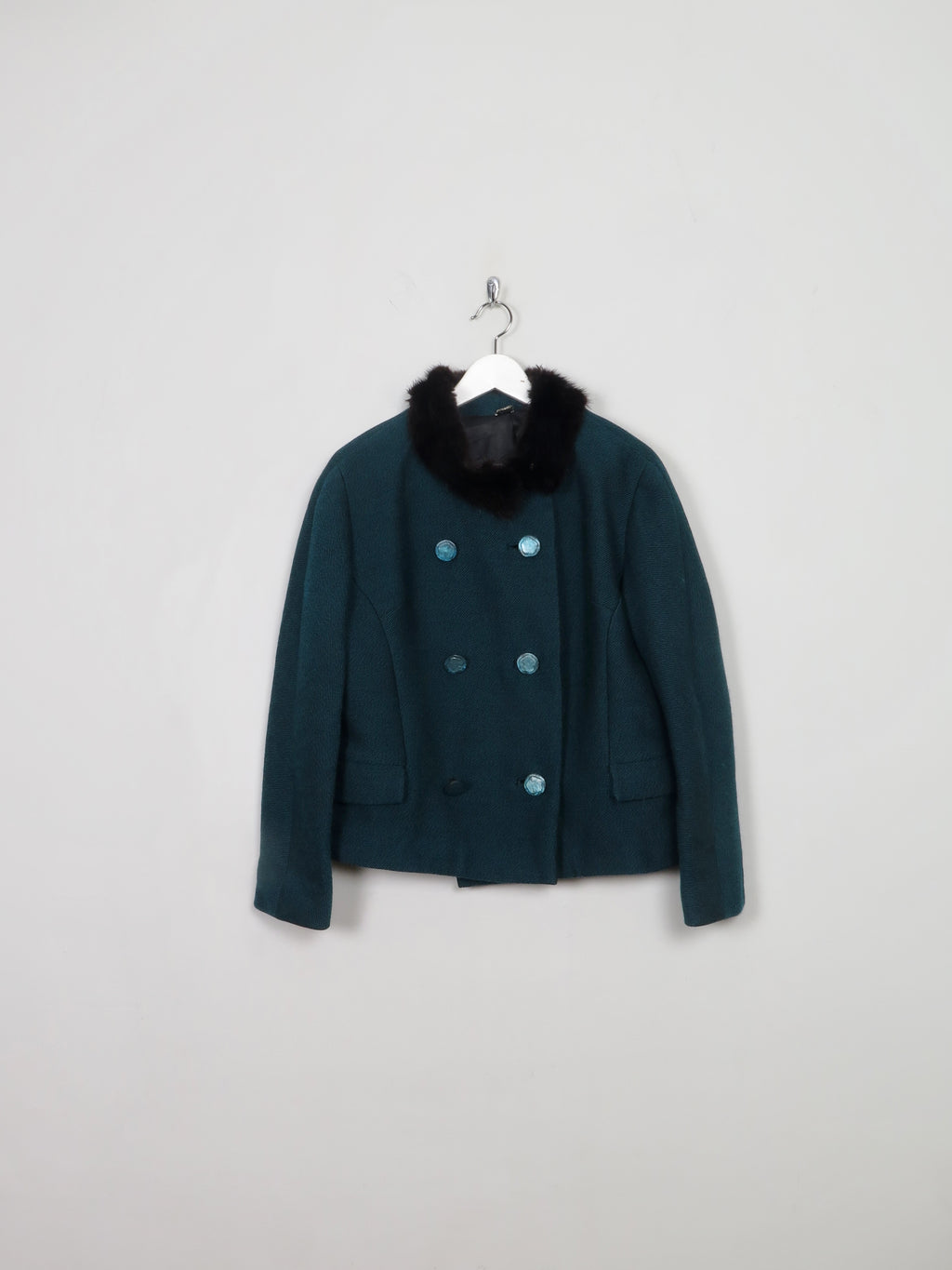 Women's Vintage Green Jacket With Fur Collar M