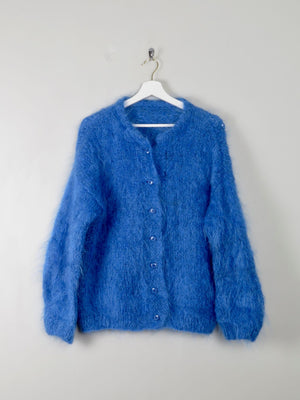 Women's Bright Blue Vintage Mohair Cardigan M/L - The Harlequin