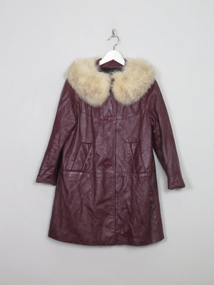 Women's VIntage Burgundy Leather Coat with Fur S/M