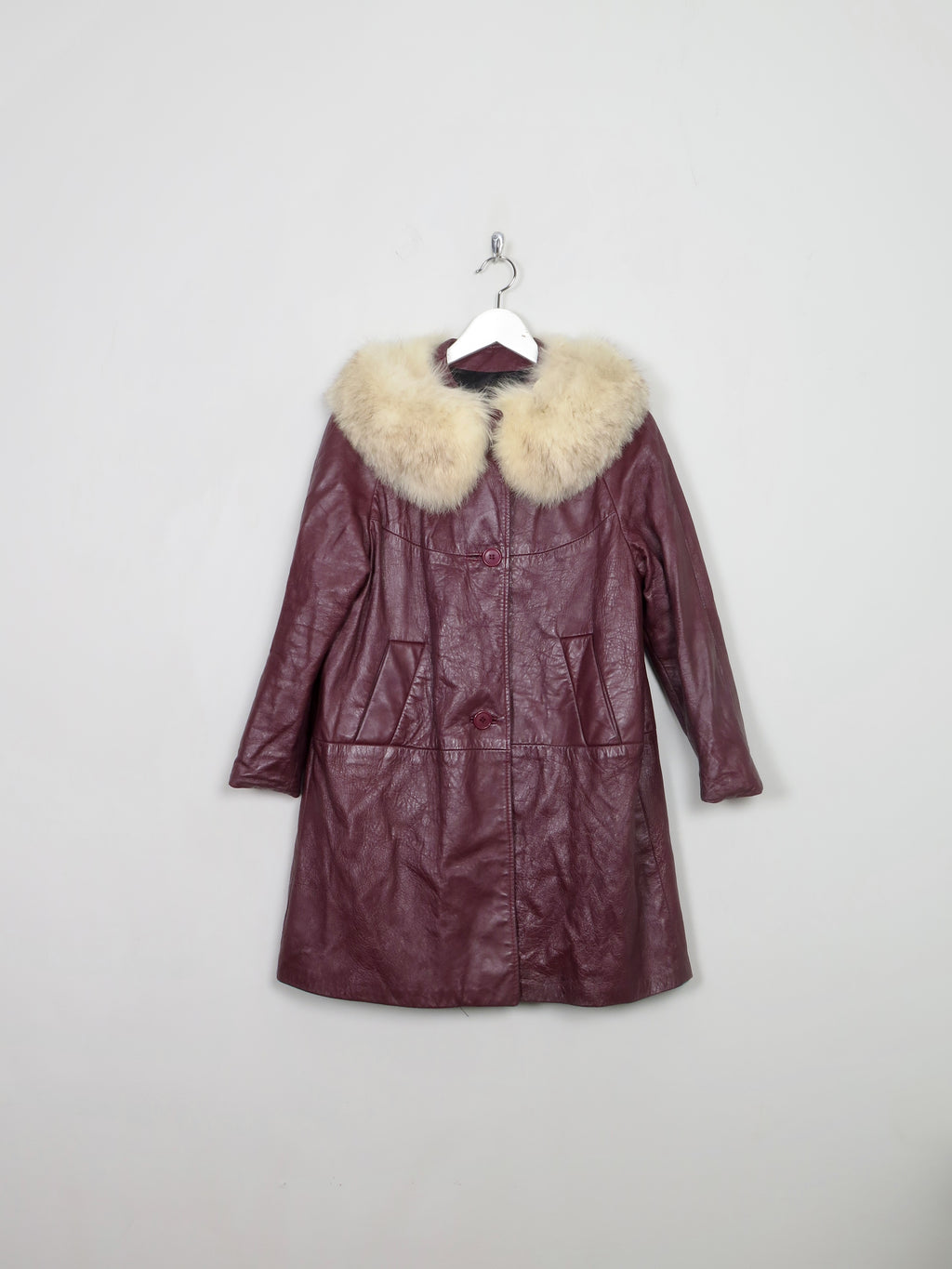 Women's VIntage Burgundy Leather Coat with Fur S/M