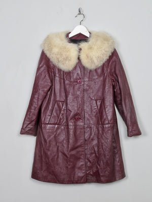 Women's VIntage Burgundy Leather Coat with Fur S/M