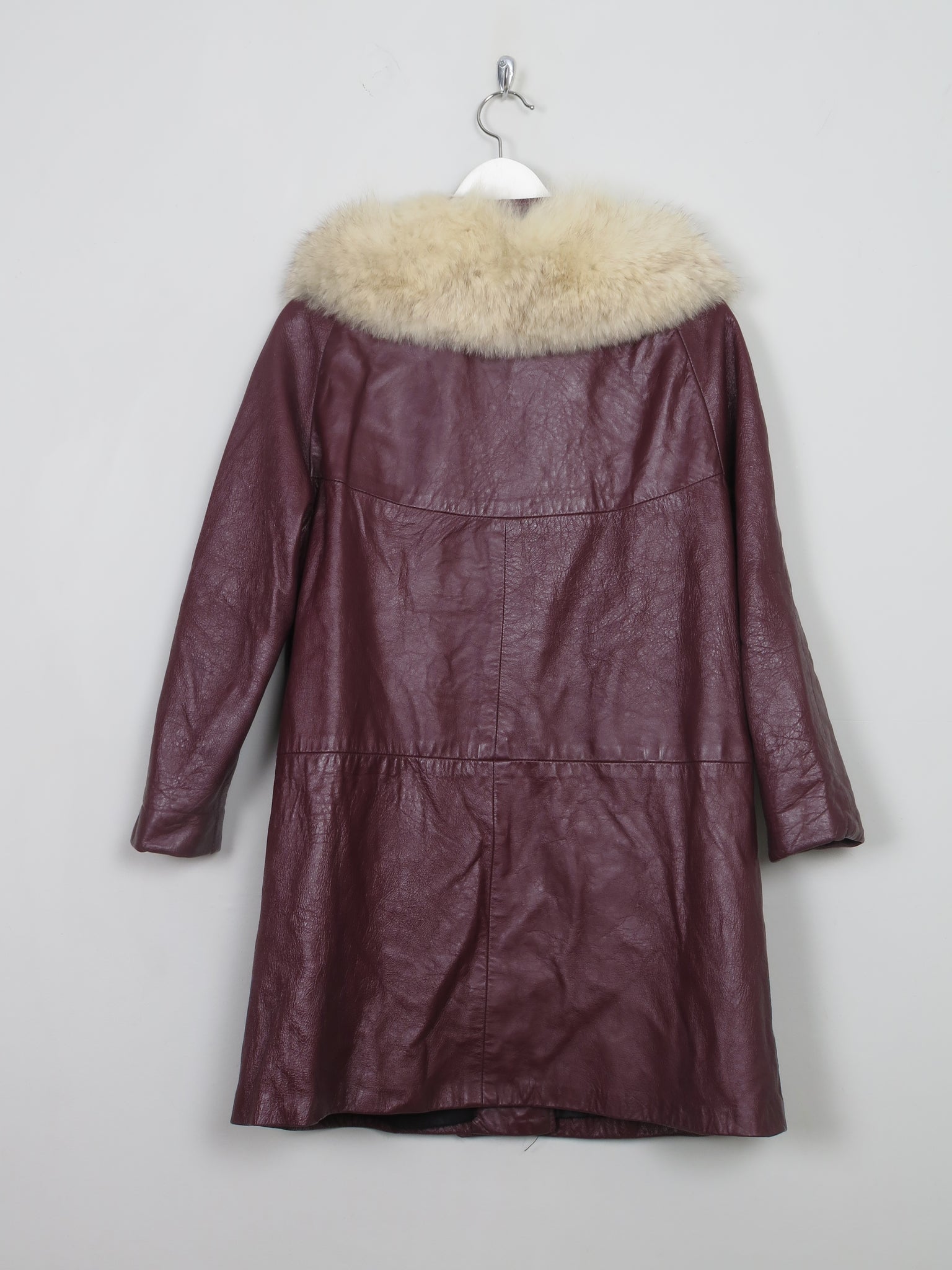 Women's VIntage Burgundy Leather Coat with Fur S/M