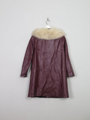 Women's VIntage Burgundy Leather Coat with Fur S/M