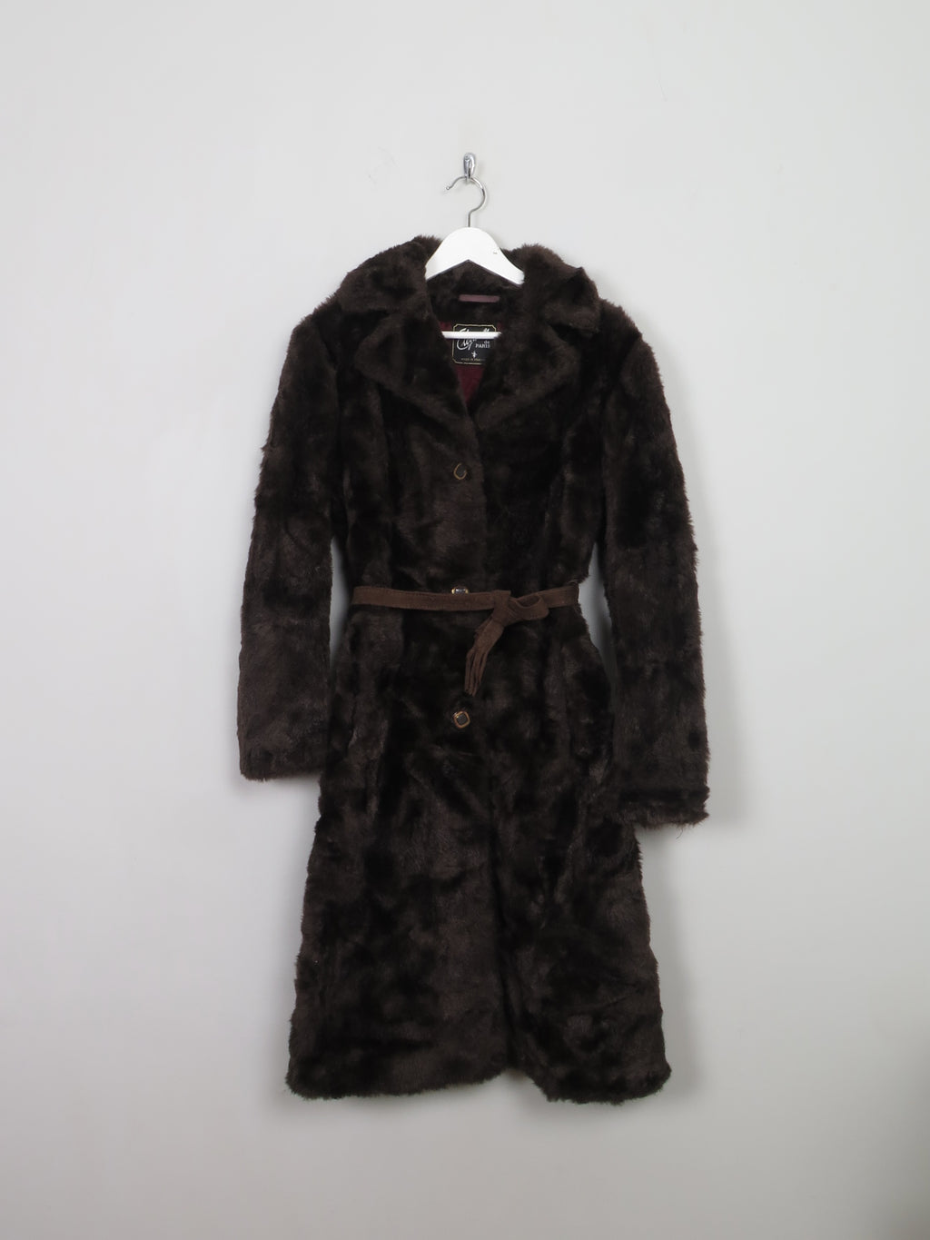 Women's Long Brown Faux Fur Coat S