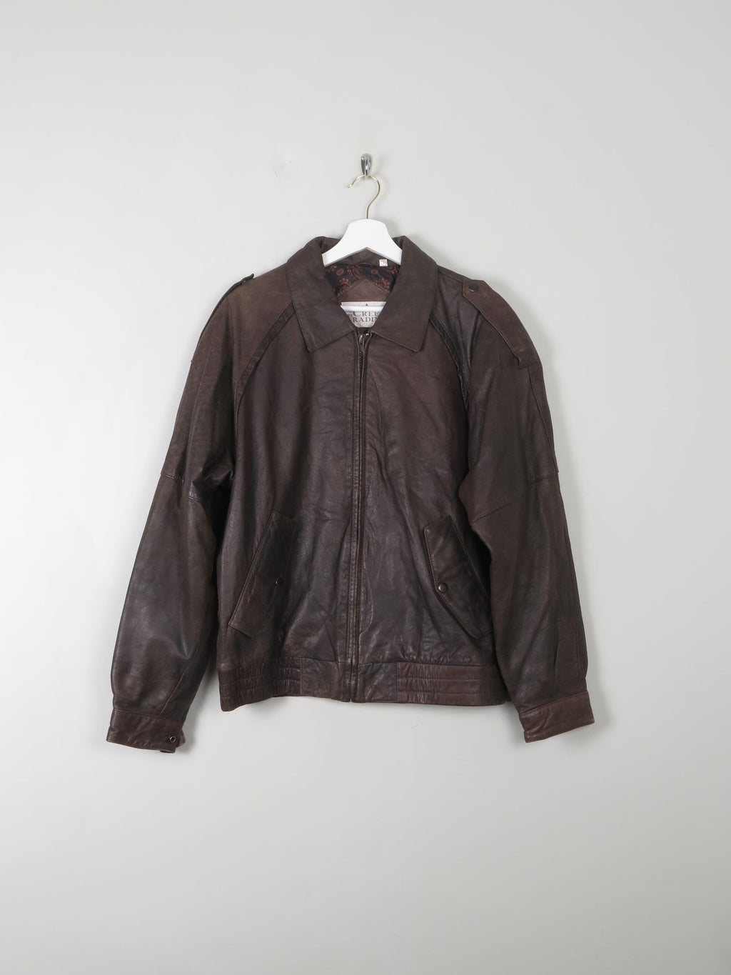 Men"s Vintage Brown Leather Bomber Cropped S - The Harlequin