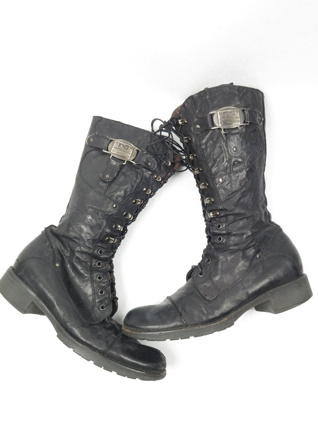 Women's Vintage Black Leather Lace Up Boots 38/5